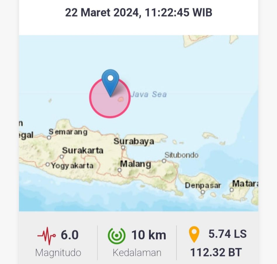 Gempa Berkekuatan 6 0 Skala Richter Guncang Gresik Dan Sekitarnya