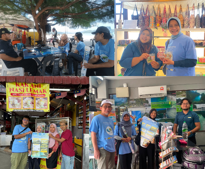 Tim pengabdian masyarakat UI-USM mengadakan wawancara dan berbagi pengetahuan kepada UMKM di kawasan Pantai Cenang, Langkawi